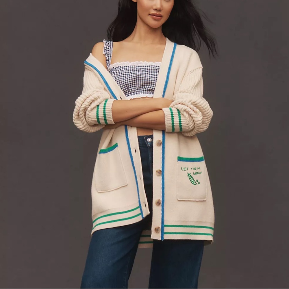 Maeve Cotton Blend Veggie Motif Cardigan Sweater - Picture 4 of 10